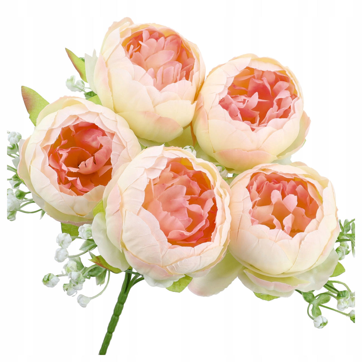 Bukiet Peonie SZTUCZNE KWIATY Krem Gałązka Gipsówka do Wazonu Ślub Urodziny