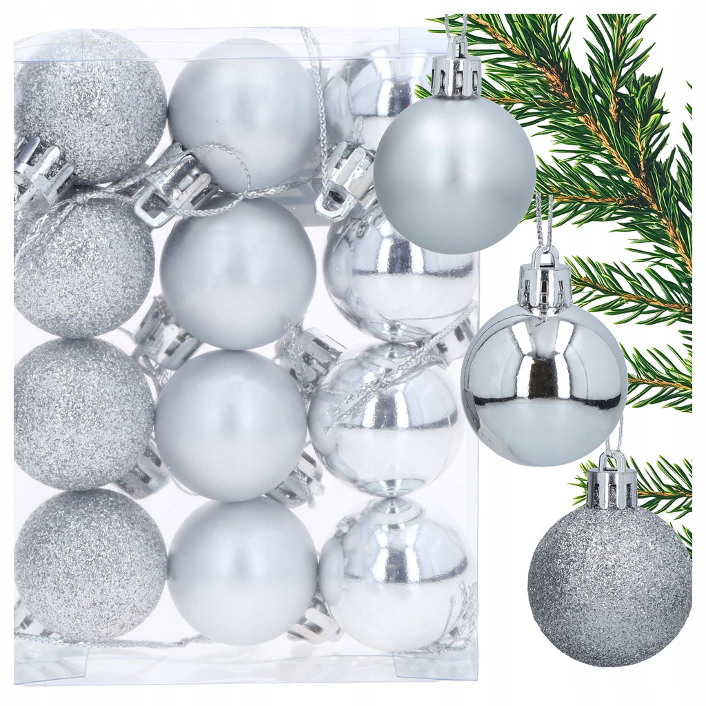 BOMBKI choinkowe SREBRNE 3cm zawieszki na CHOINKĘ 12szt świąteczne ŚWIĘTA