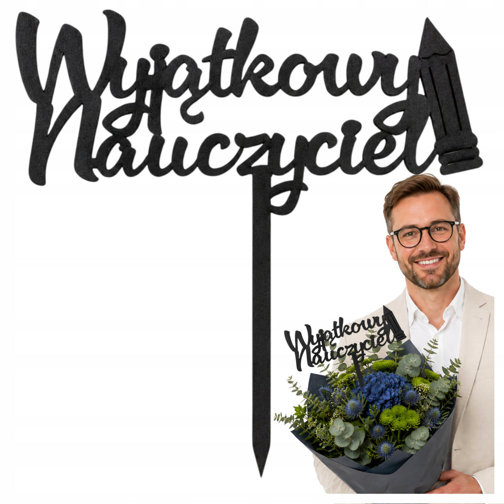 Topper Czarny Koniec roku Prezent Dla Nauczyciela Ozdoba Upominek