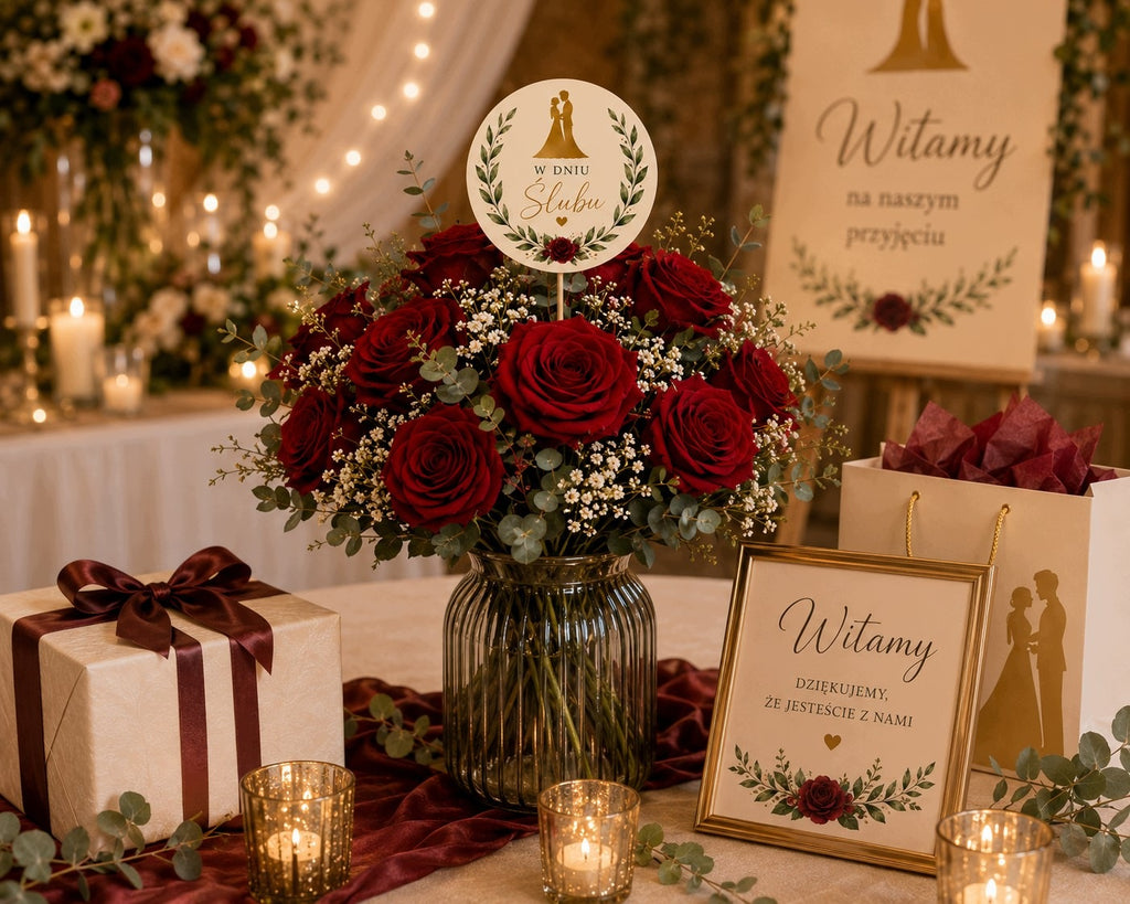 TOPPER na Tort Dekoracje Ślub Prezent dla Pary Młodej Flower box bukiet