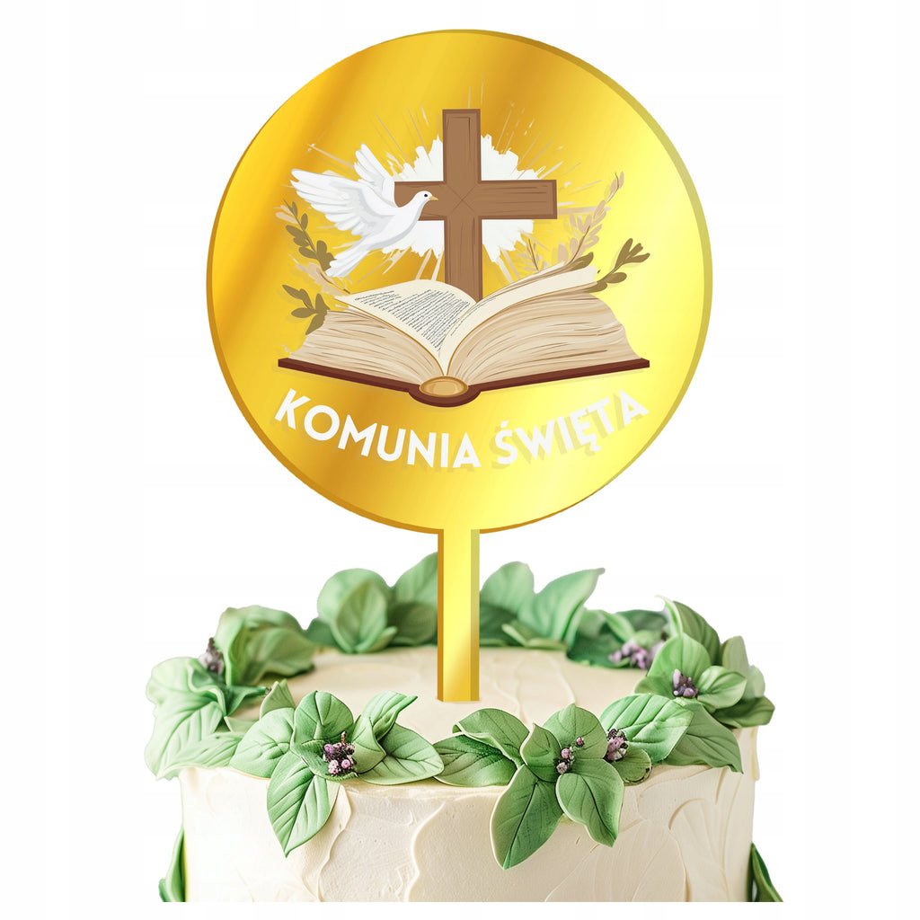 Topper na Tort Komunijne Dekoracje Komunia Święta Krzyż Gołąbek Toper