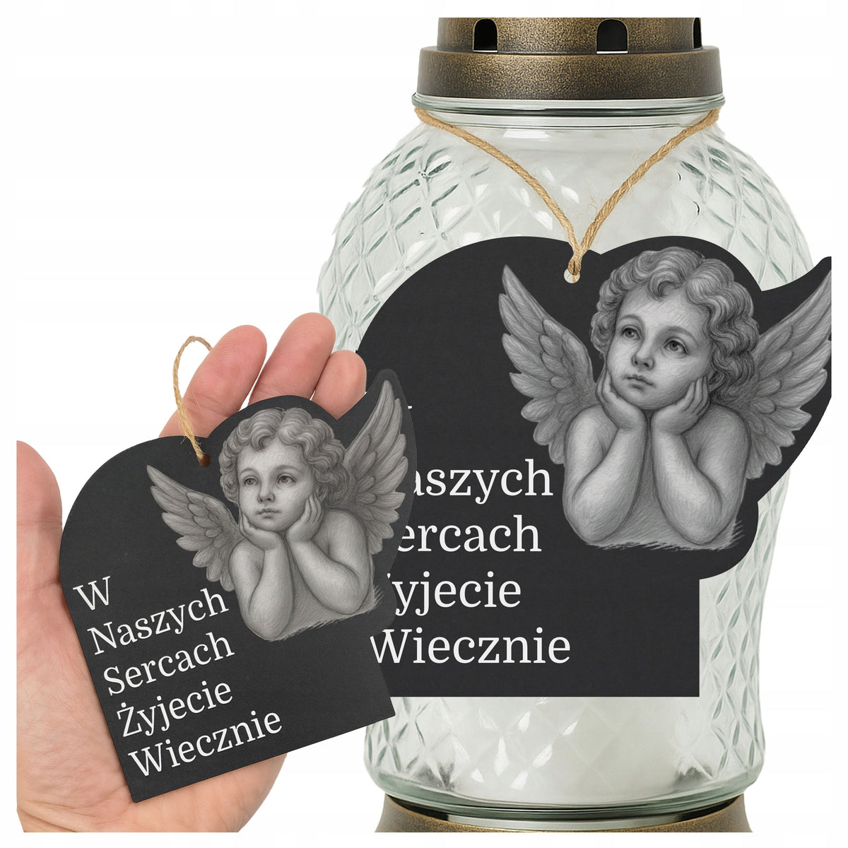 ZAWIESZKA NA ZNICZ ANIOŁEK tabliczka na grób ozdoba na WSZYSTKICH ŚWIĘTYCH