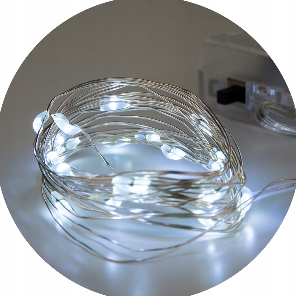 LAMPKI LEDOWE druciki LED na baterie na druciku zimne 2m dekoracja stołu