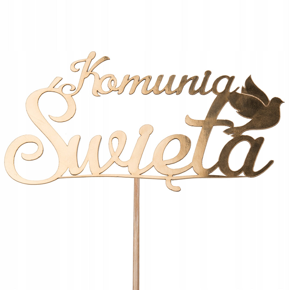 Topper Na Tort Lustrzane Złoto Komunia Święta