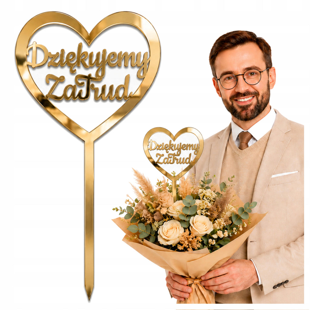 Topper Złoto Koniec roku Szkolne Podziękowanie Dzień Nauczyciela Prezent