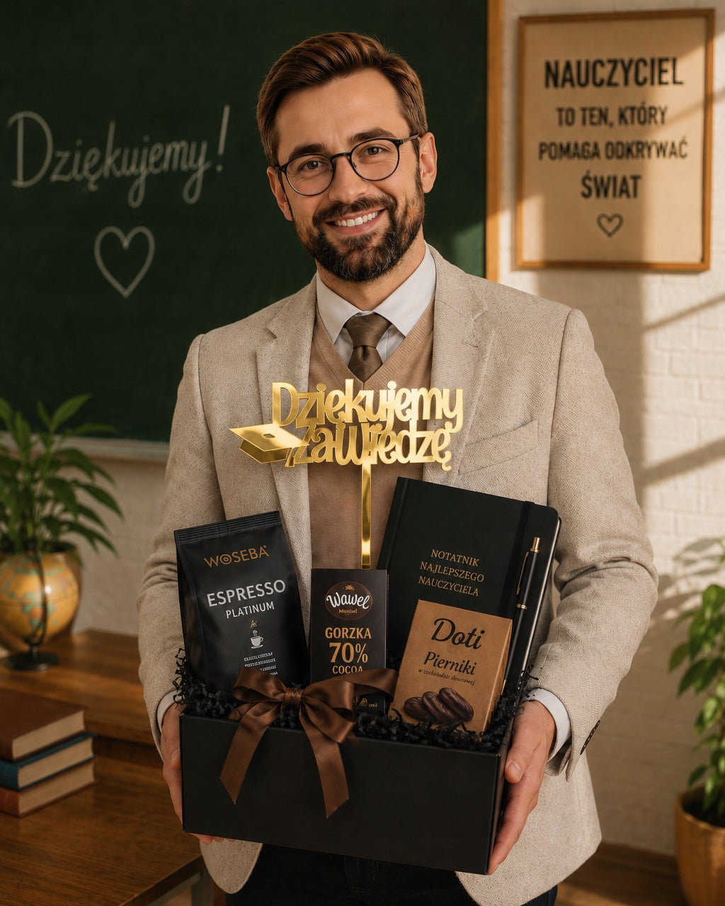 Topper Złoty Koniec roku Tort Prezent Dla Wychowawcy Pamiątka Szkolna
