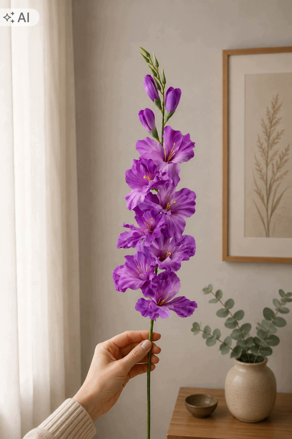 Kwiaty Sztuczne Gałązka Mieczyk Fiolet Róż 80cm Jak Żywe Do Wazonu Bukietu
