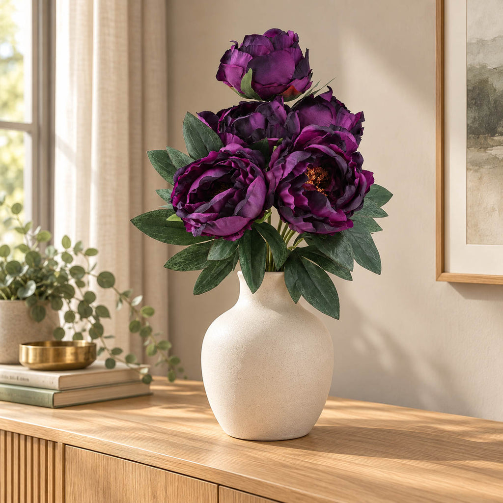 Bukiet Peonia Śliwka Fiolet 45cm aż 5 główek Kwiaty Sztuczne Jak Żywe