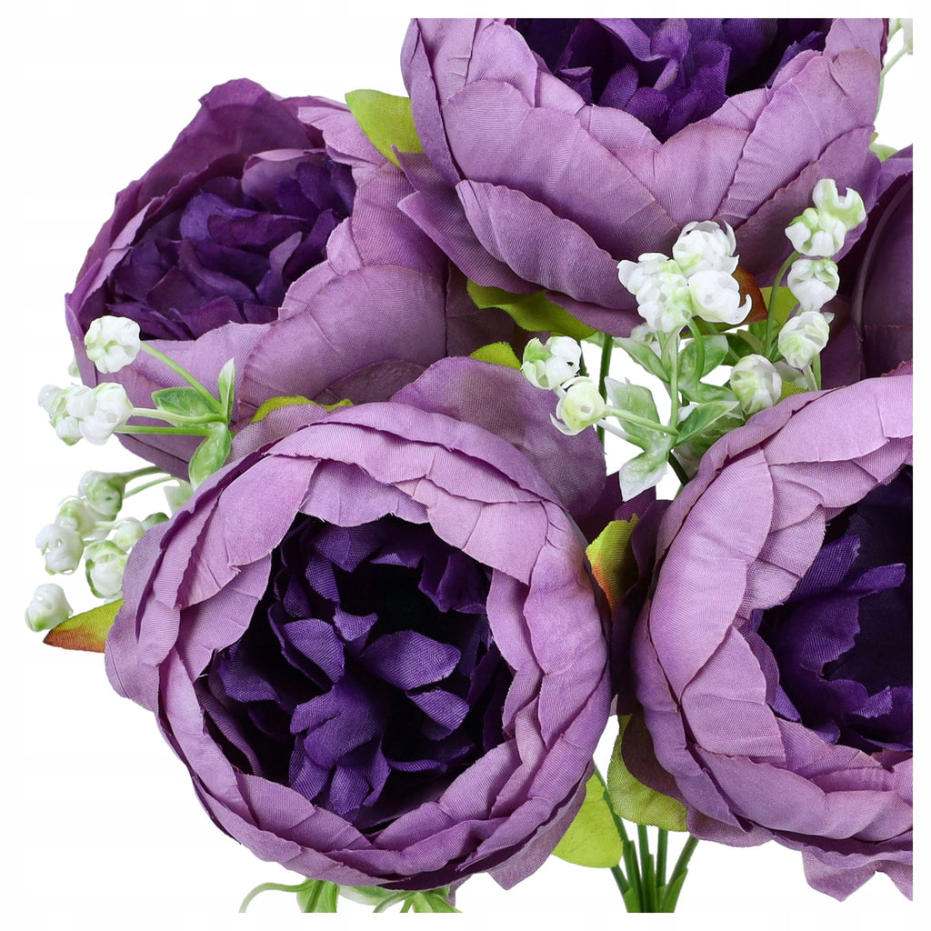 KWIATY SZTUCZNE Bukiet Peonie ŚLIWKA Stroik Gipsówka Do Domu Na Stół