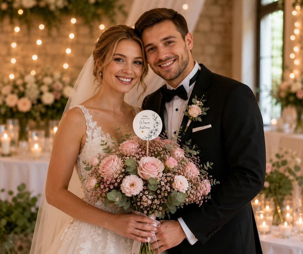TOPPER na Tort Bukiet Ślub Prezent Dekoracje Flower box Pamiątka