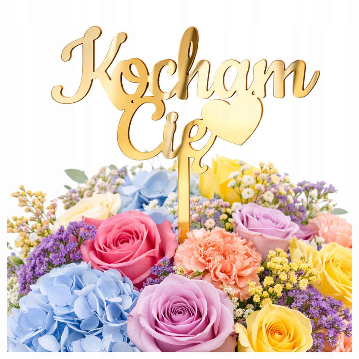 KOCHAM CIĘ TOPPER na tort BUKIET kwiatów TOPER PIKER plexi na Dzień Matki