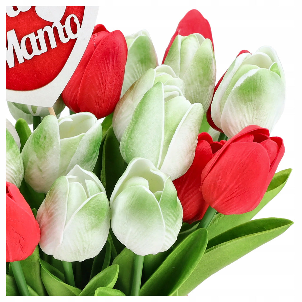 SZTUCZNE TULIPANY 30szt KWIATY FLOWERBOX prezent na DZIEŃ MATKI topper