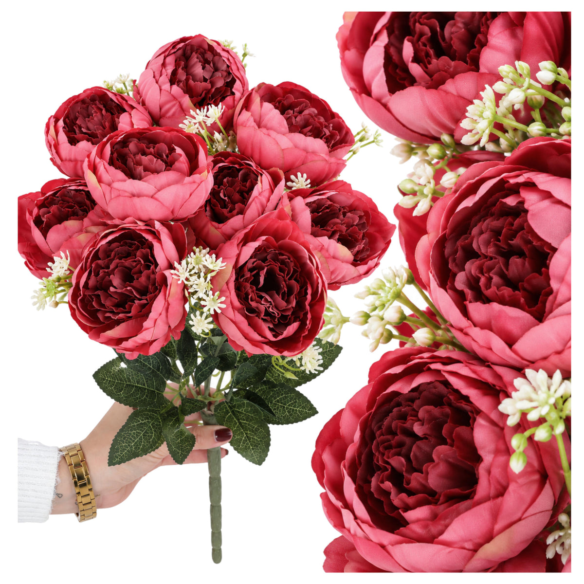 PEONIE KWIATY SZTUCZNE jak żywe piwonie bukiet kwiatów STROIK Na Cmentarz