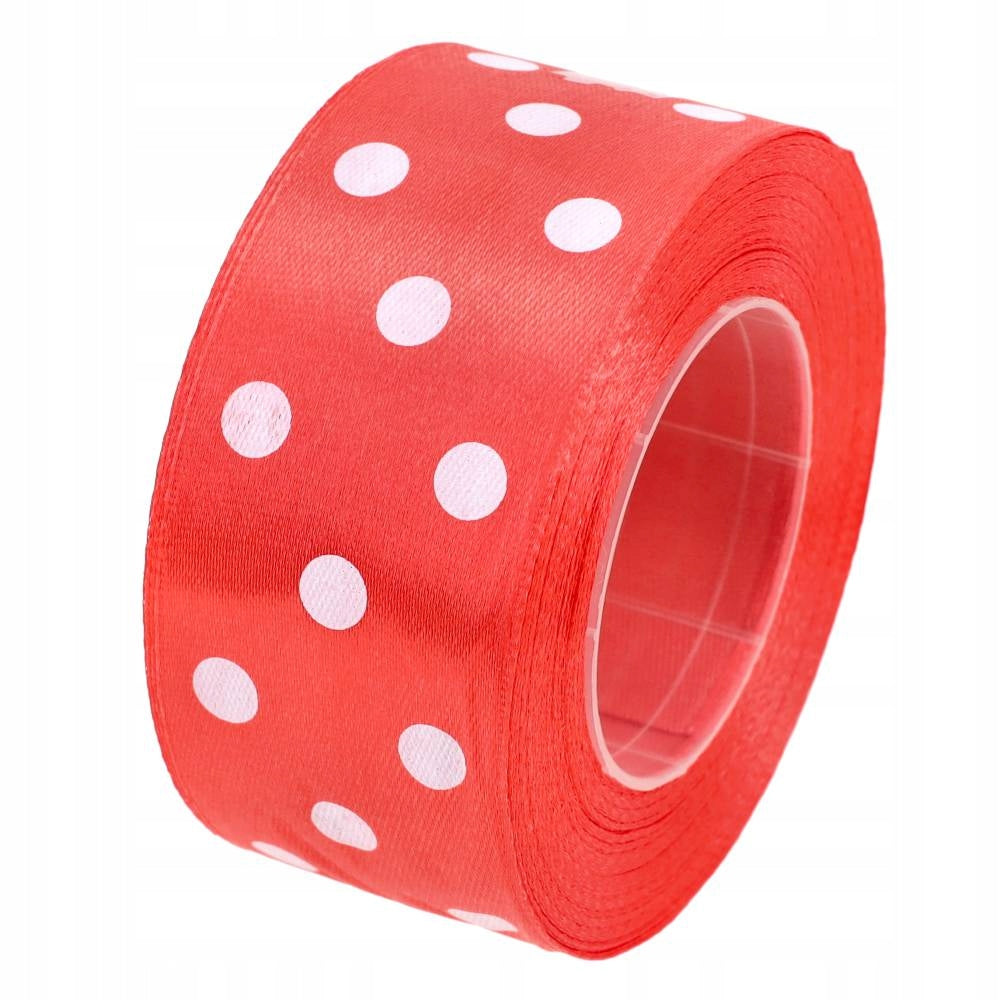 Wstążka Satynowa W Kropki Koralowa Tasiemka Na Rolce Dekoracyjna 38mm