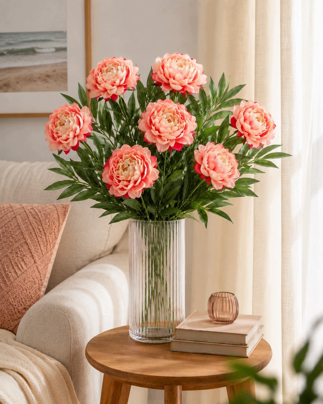 Gałązka Peonia 77cm Brzoskwinia Krem Peonia Piwonia Gałązka Kwiaty Sztuczne