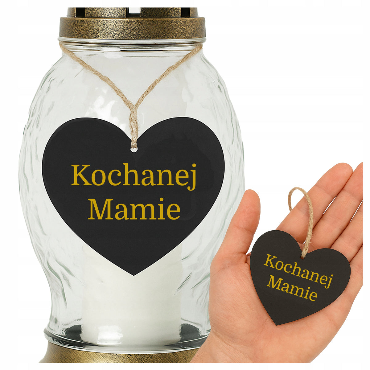 ZAWIESZKA SERCE na ZNICZ dla mamy KOCHANEJ MAMIE NAPIS cmentarz GRÓB ozdoba
