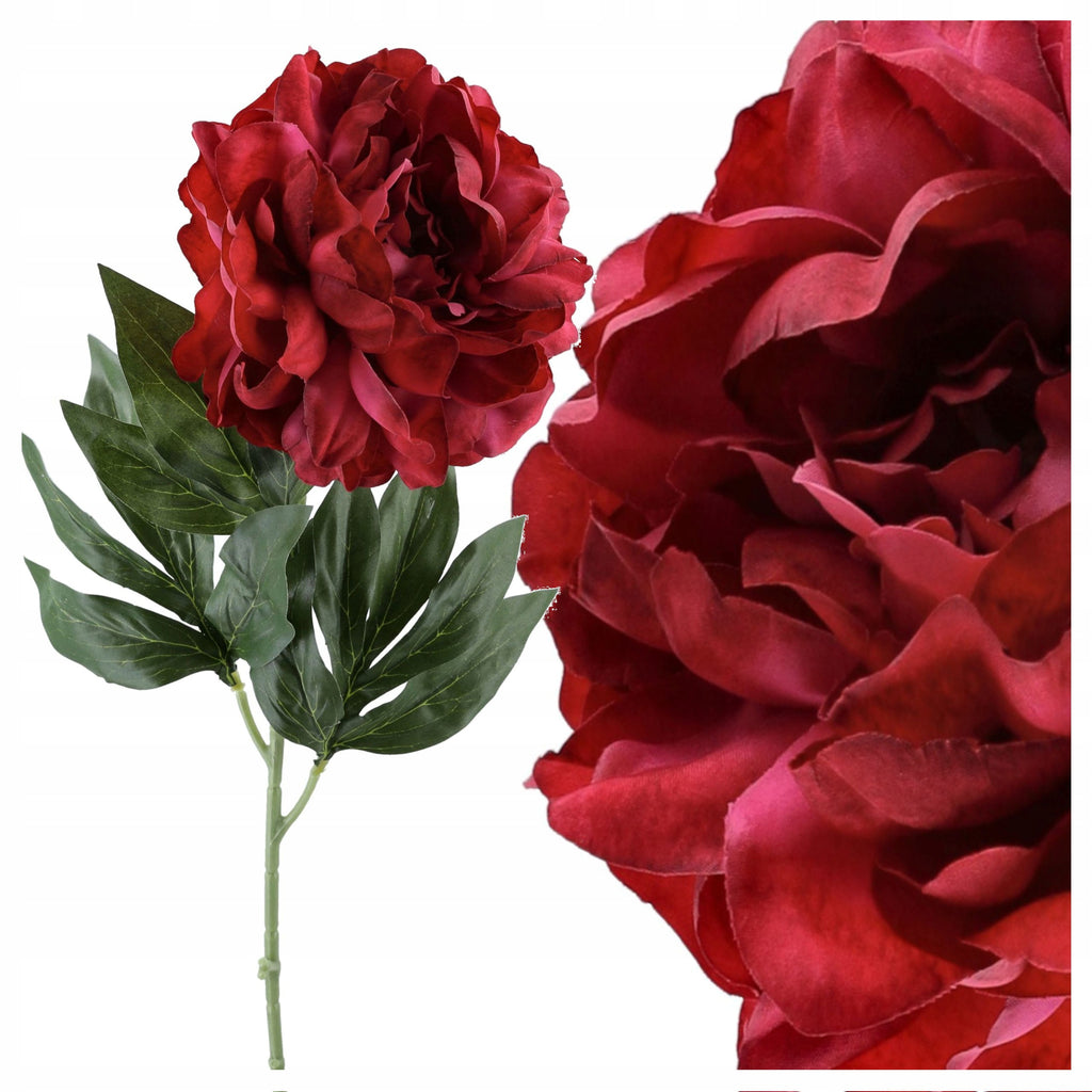 Gałązka Peonia 77cm Bordo Kwiaty Sztuczne Jak Żywe Kompozycja Kwiatowa