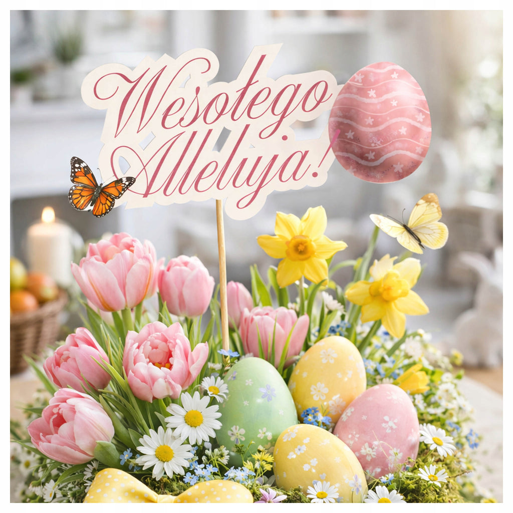TOPPER WIELKANOCNY toper na WIELKANOC dekoracja do BABKI ŚWIĘCONKI pisanka