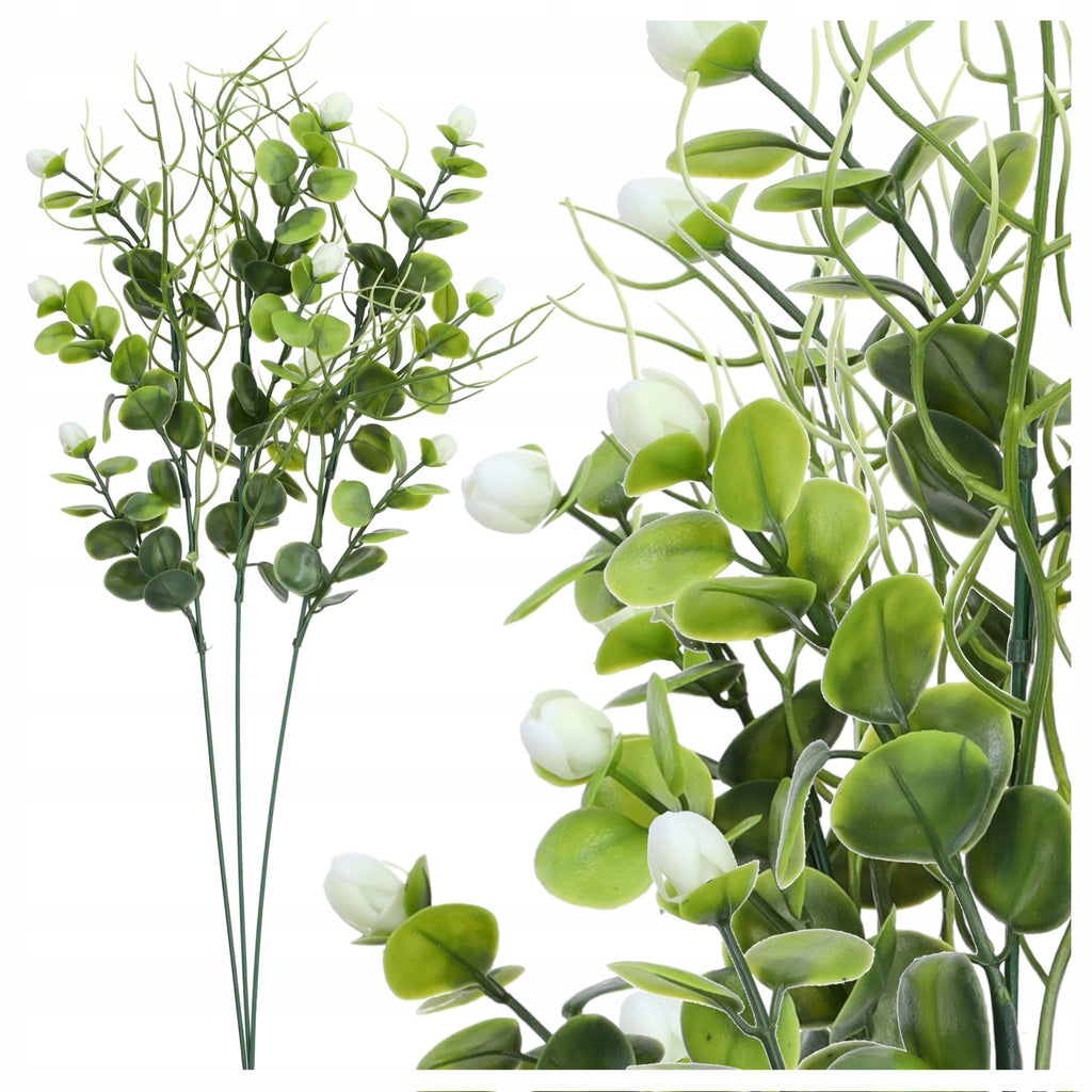 Gałązka Ozdobna Białe Kwiaty 3szt SZTUCZNE GAŁĄZKI Dodatek Florystyczny DIY