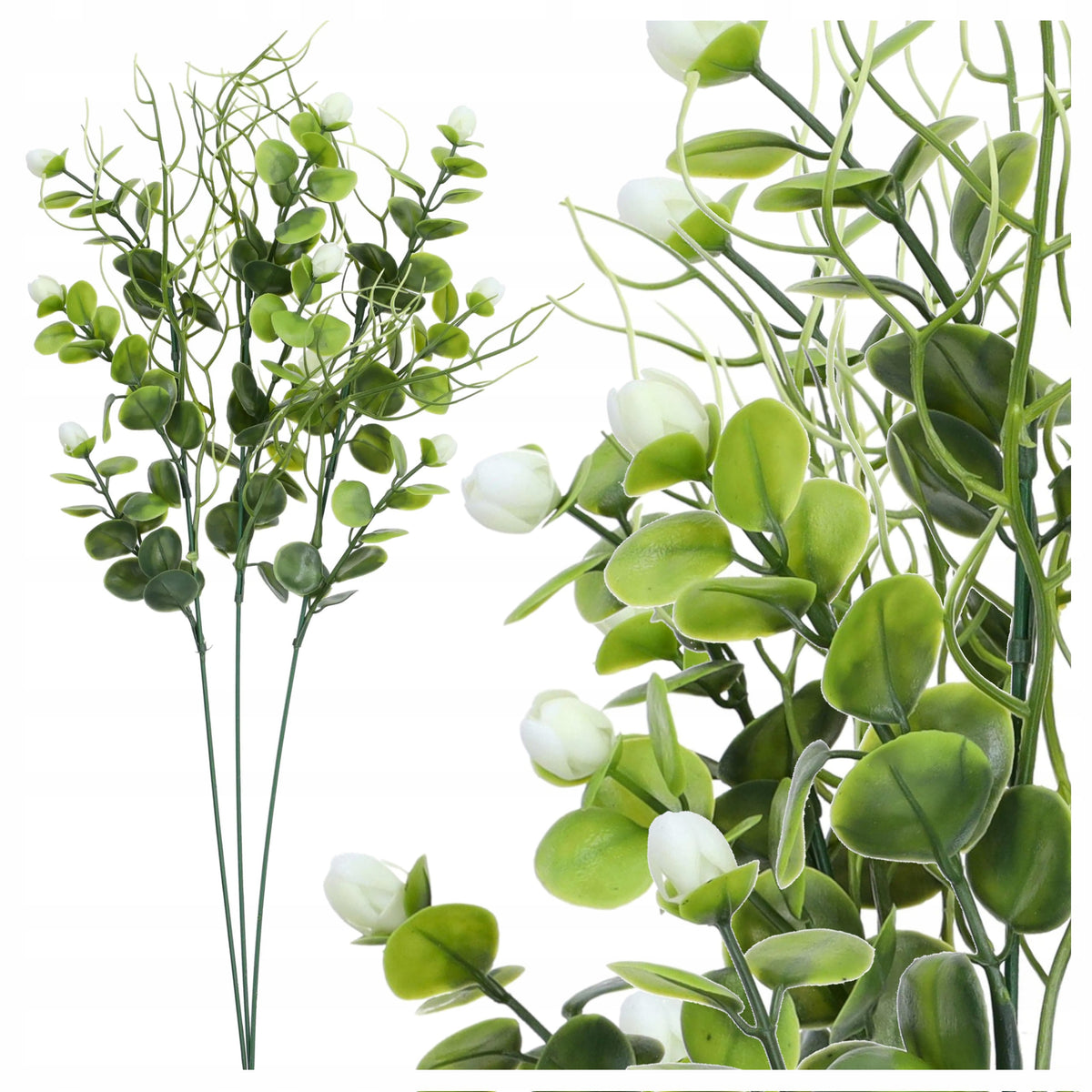 Gałązka Ozdobna Białe Kwiaty 3szt SZTUCZNE GAŁĄZKI Dodatek Florystyczny DIY