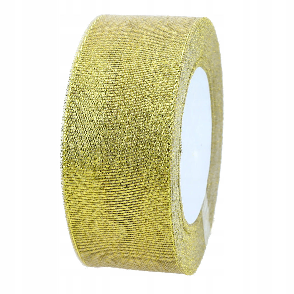 Wstążka Brokatowa Tasiemka Błyszcząca Wstążki Do Kokard Taśma Złota 38mm