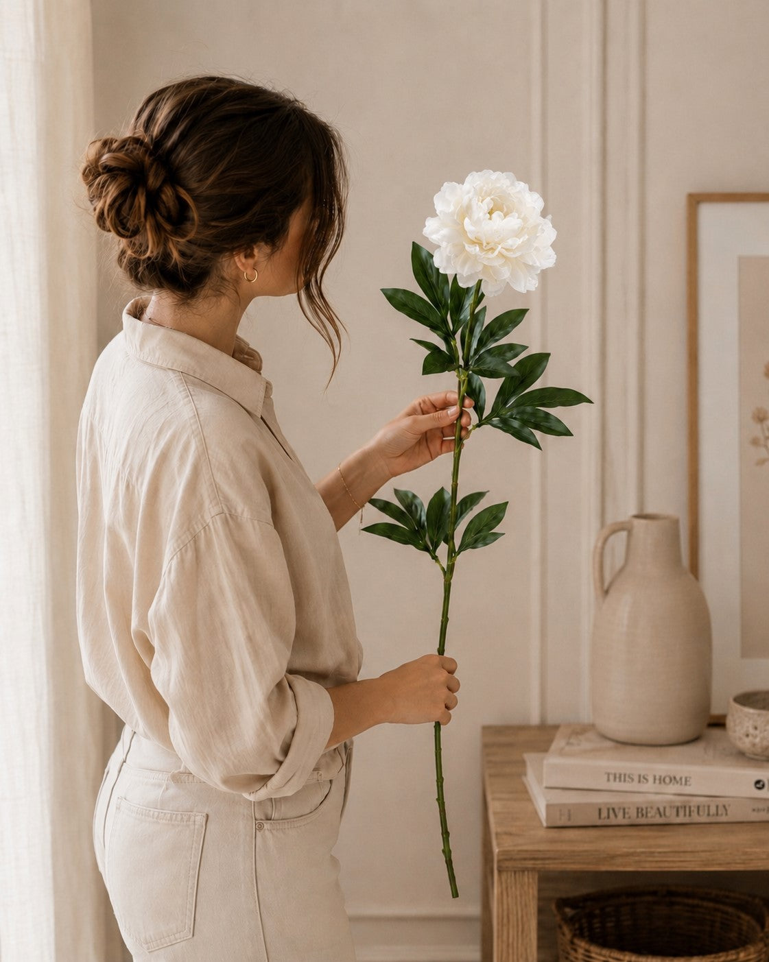 Gałązka Peonia 77cm Biel Piwonia Peonia Kwiaty Sztuczne Jak Żywe Do Wazonu