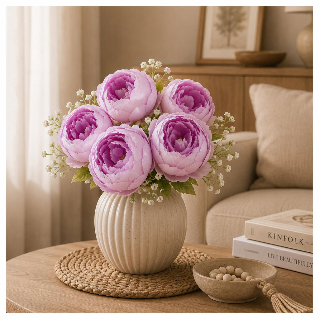 Bukiet Peonie Piwonie KWIATY SZTUCZNE Do Wazonu Dekoracja Pokój LILIOWY
