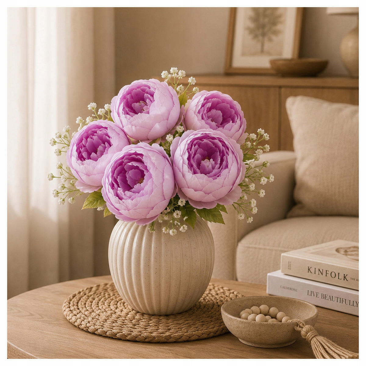 Bukiet Peonie Piwonie KWIATY SZTUCZNE Do Wazonu Dekoracja Pokój LILIOWY