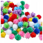 Pompony mini POLIESTROWE KOLOROWE puszyste 1cm 120szt do dekoracji MIX