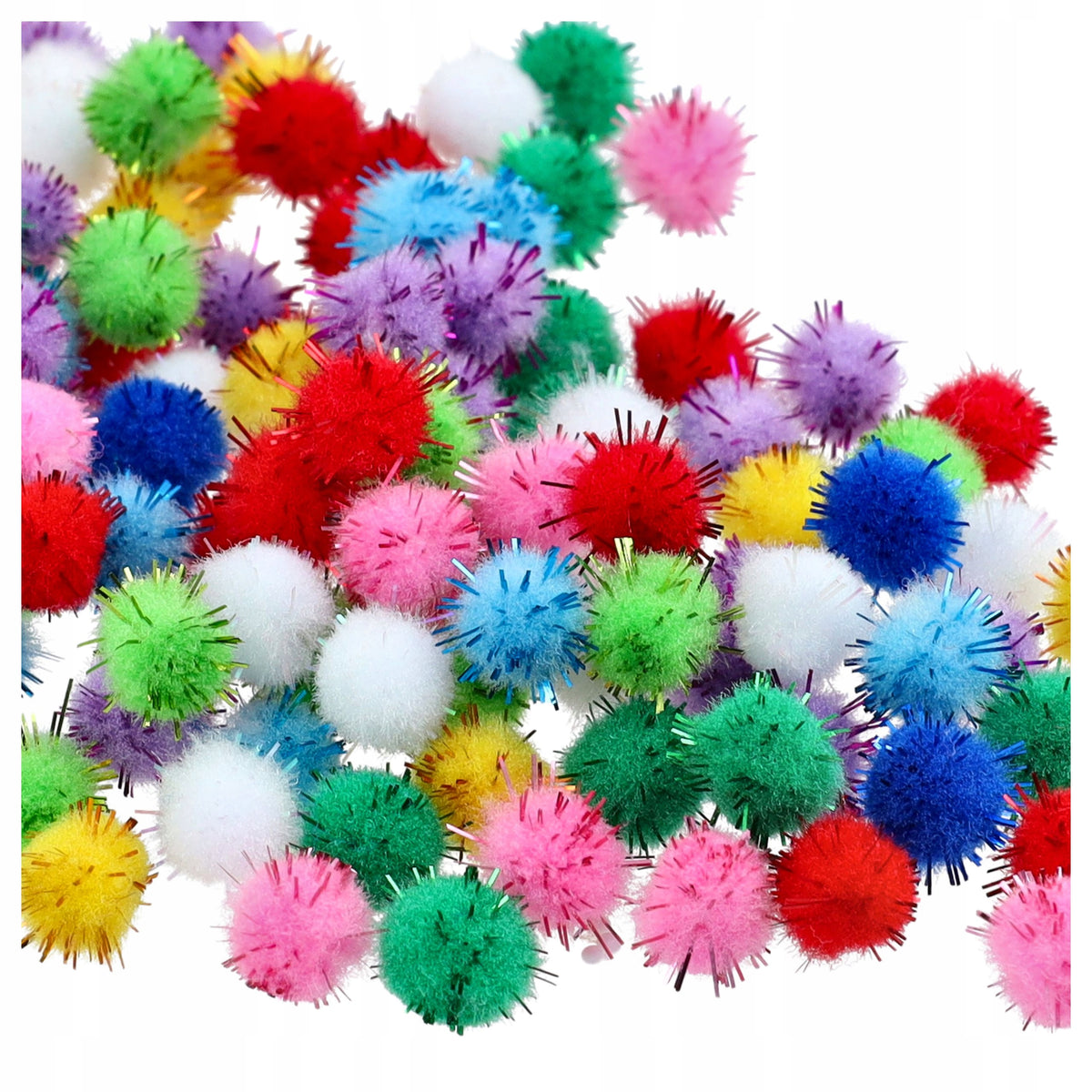 Pompony mini POLIESTROWE KOLOROWE puszyste 1cm 120szt do dekoracji MIX