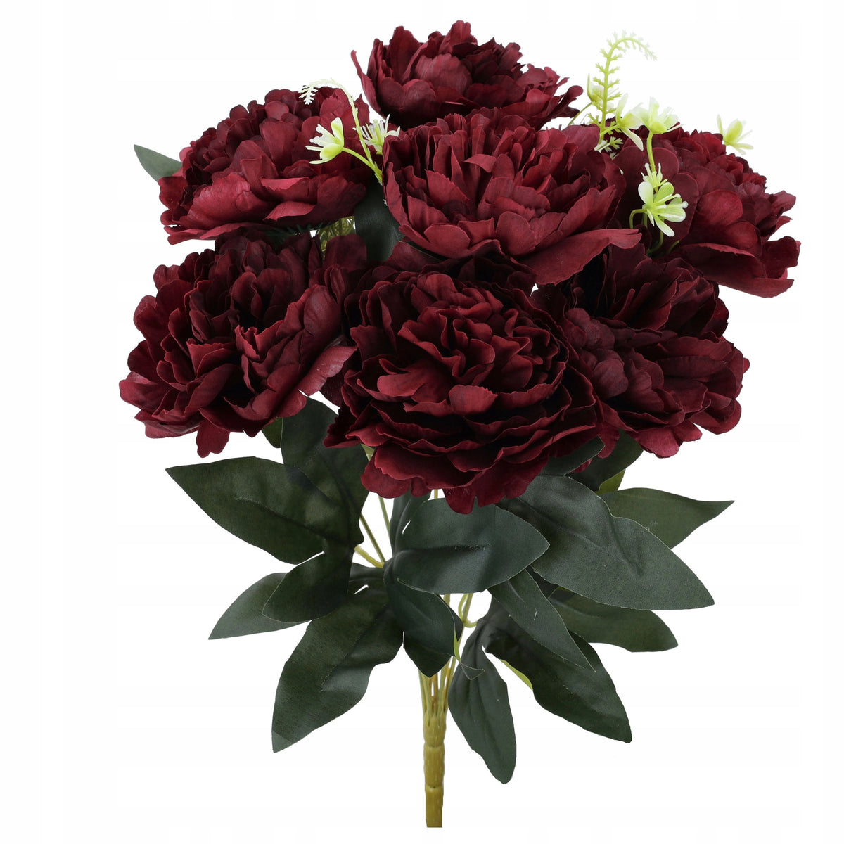 Bukiet Peonia Bordo 45 cm Dodatek Białe Kwiatki Do Stroika Wazonu Wiązanki