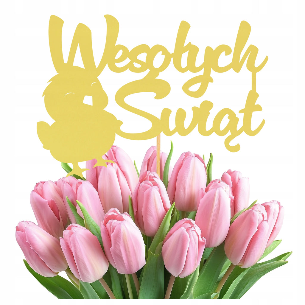 TOPPER kurczaczek WIELKANOCNY do ŚWIĘCONKI koszyczka na WIELKANOC napis