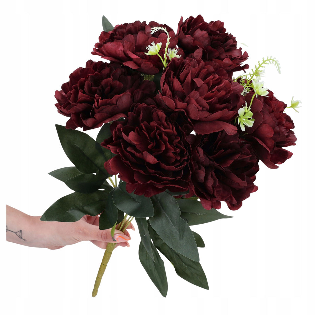 Bukiet Peonia Bordo 45 cm Dodatek Białe Kwiatki Do Stroika Wazonu Wiązanki