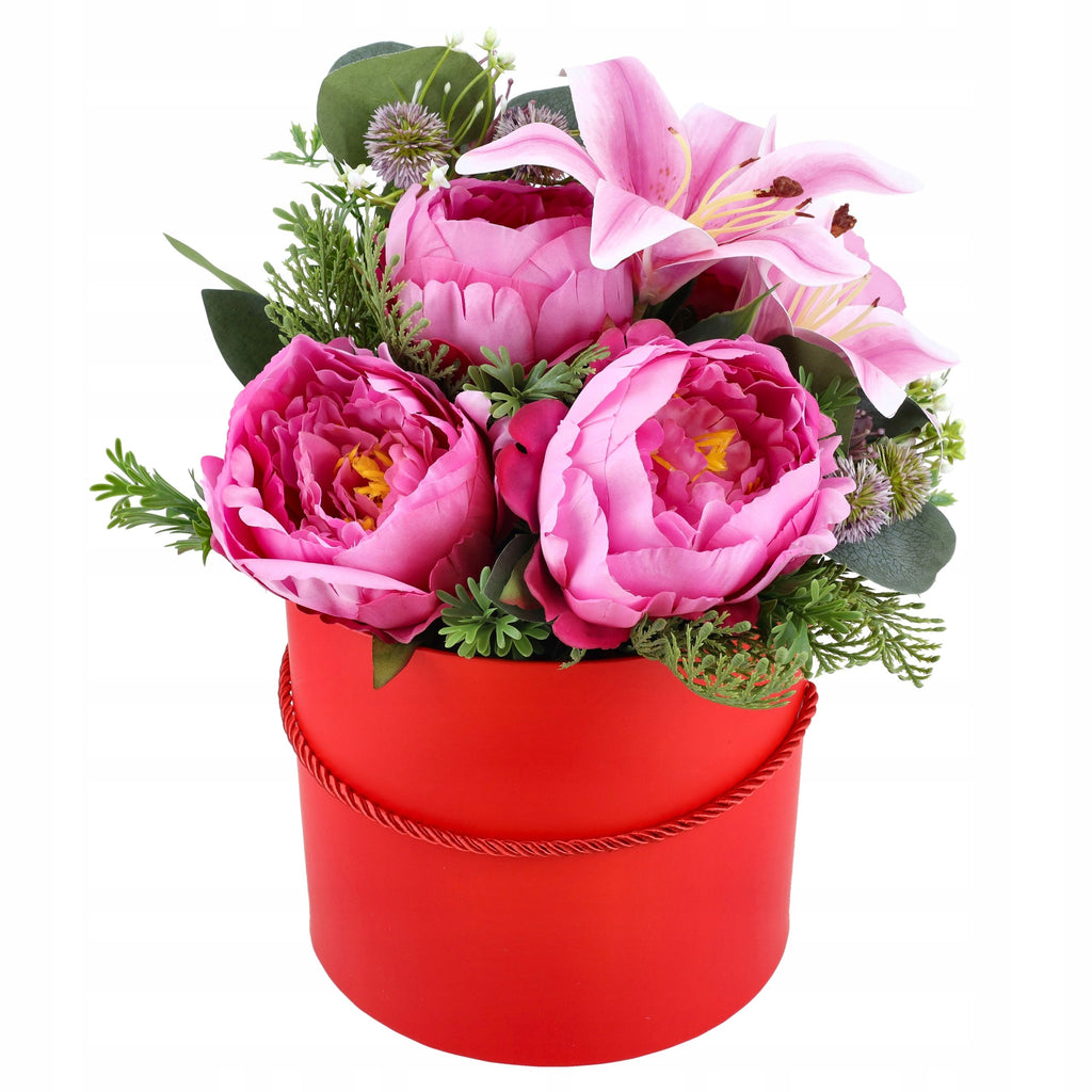 Flower Box Duży Okrągły Czerwony Dekoracja Kwiatowa Ozdoba Bukiet DIY