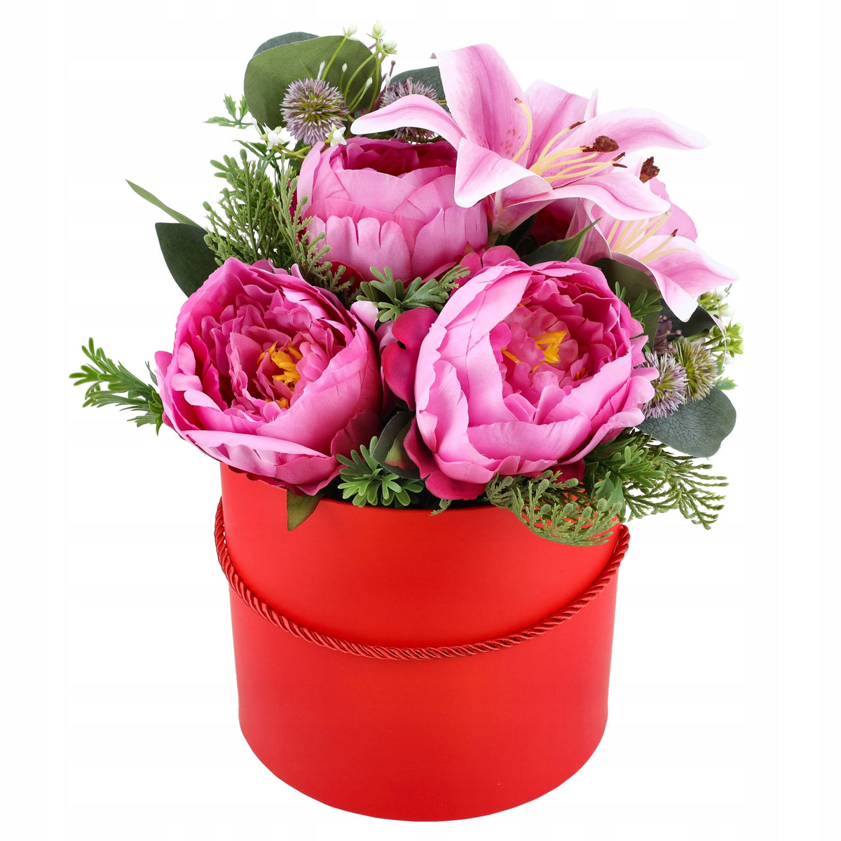 Flower Box Duży Okrągły Czerwony Dekoracja Kwiatowa Ozdoba Bukiet DIY