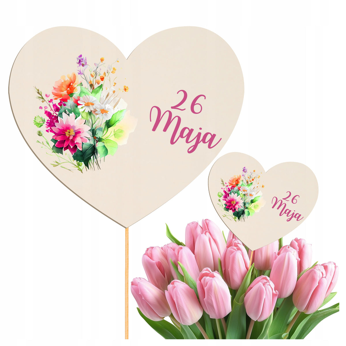 Topper Na Tort Dekoracje Dzień Mamy Matki Ozdoby Na Bukiet Napis Serce