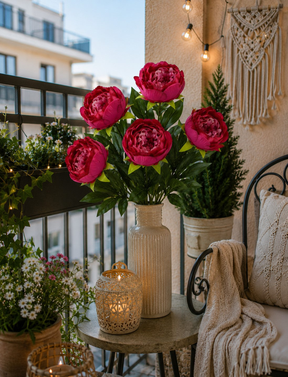 Sztuczna Gałązka Peonia 78cm Amarant Kwiaty Sztuczne Jak Żywe Do Wazonu
