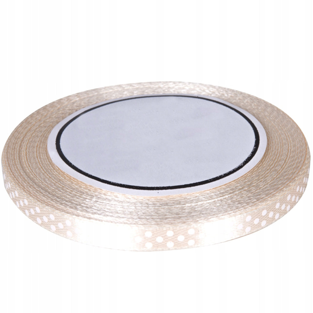 Wstążki w Kropki Tasiemka Satyna 6mm/22mb Ecru