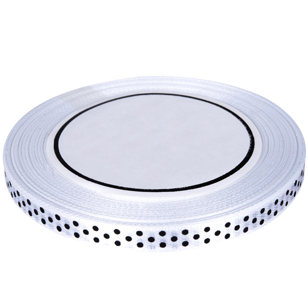 Wstążki w Kropki Tasiemka Satyna 6mm/22mb Biała
