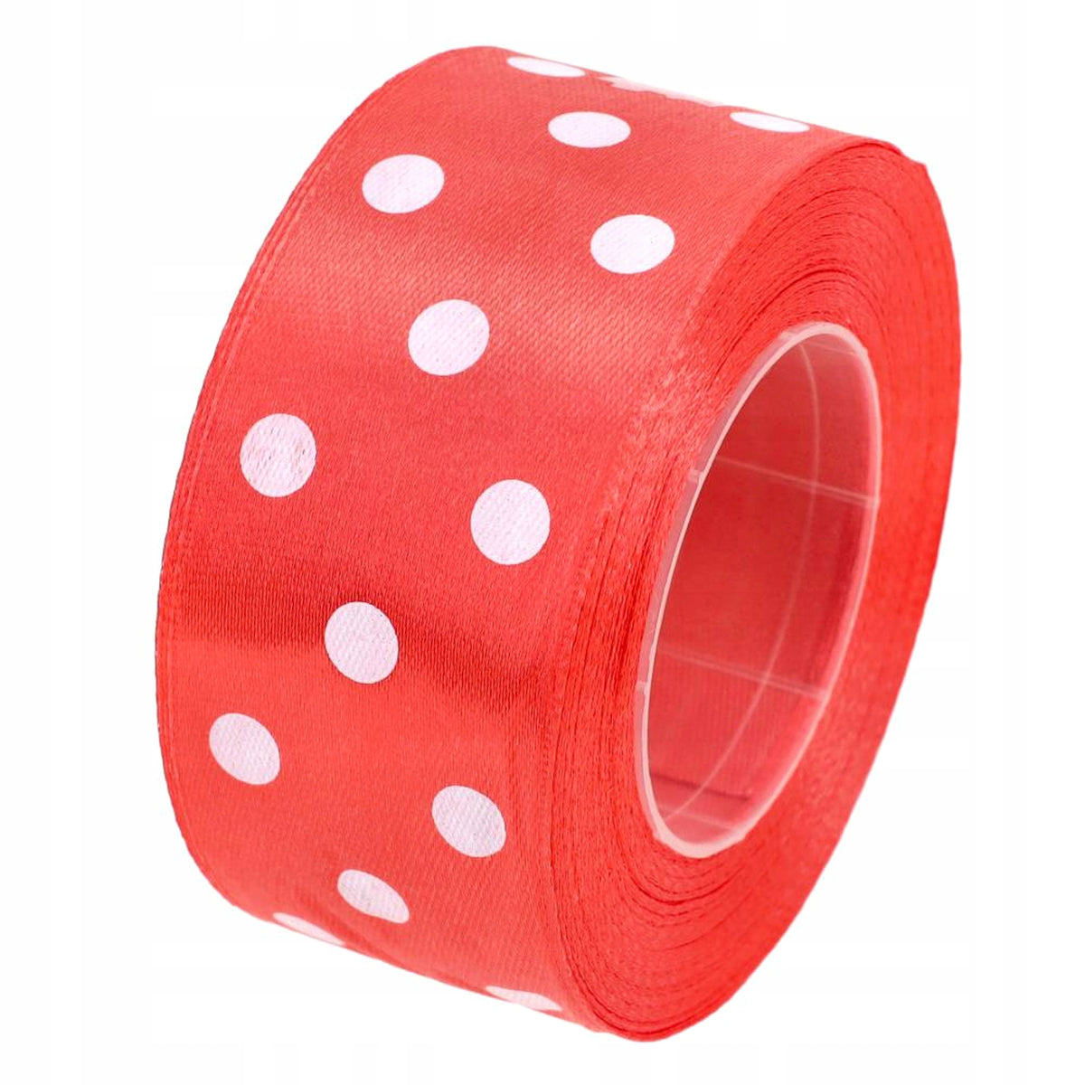 Wstążka Satynowa W Kropki Koralowa Tasiemka Na Rolce Dekoracyjna 38mm
