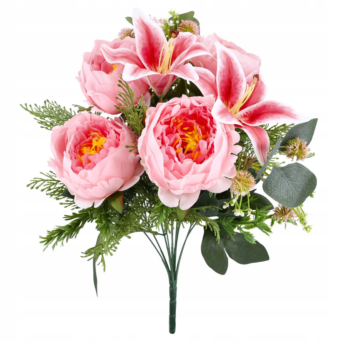 SZTUCZNE KWIATY BUKIET KWIATÓW DUŻY peonie lilie 50cm do wazonu TUJA listki