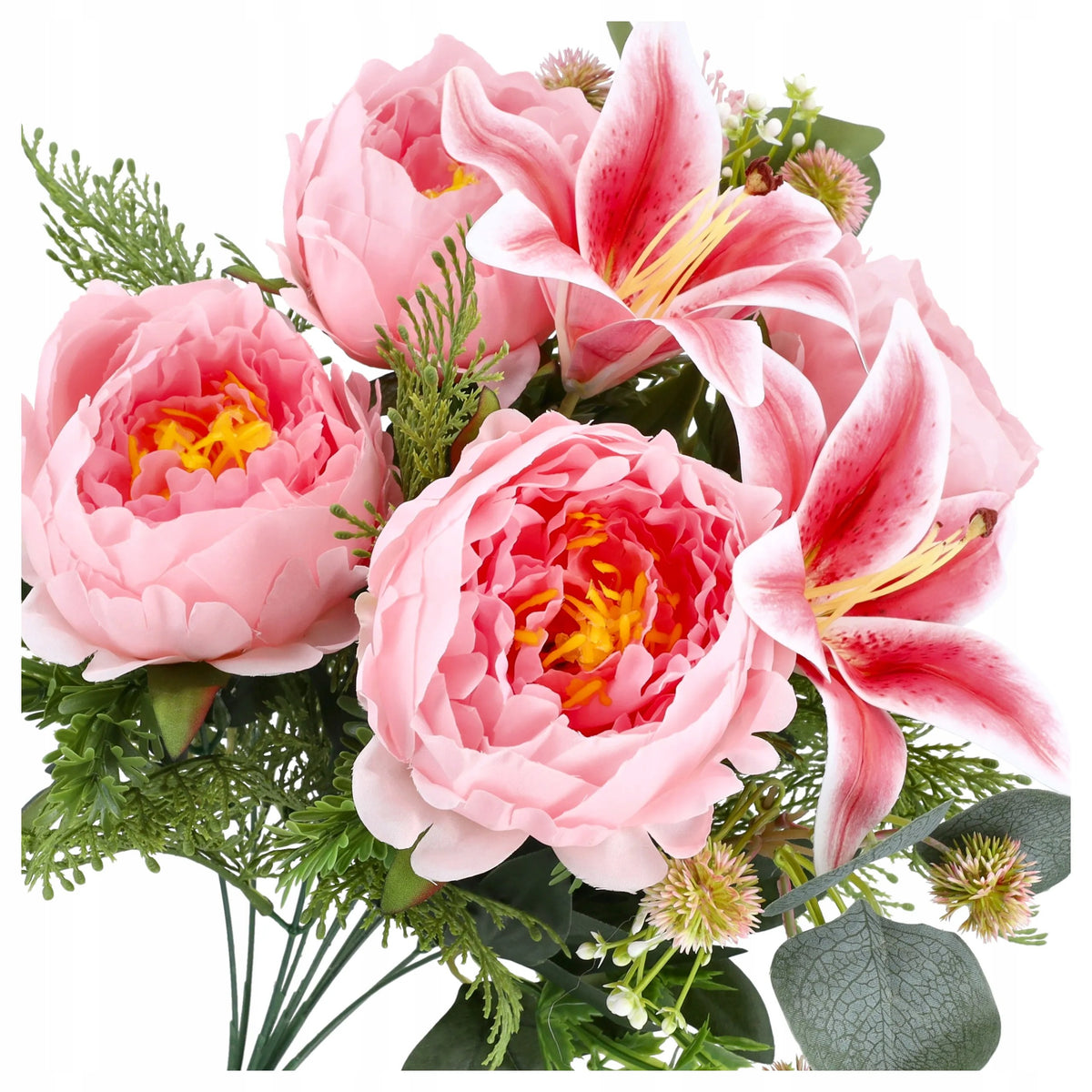 SZTUCZNE KWIATY BUKIET KWIATÓW DUŻY peonie lilie 50cm do wazonu TUJA listki