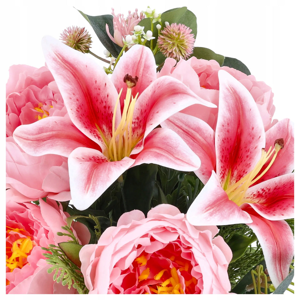 SZTUCZNE KWIATY BUKIET KWIATÓW DUŻY peonie lilie 50cm do wazonu TUJA listki
