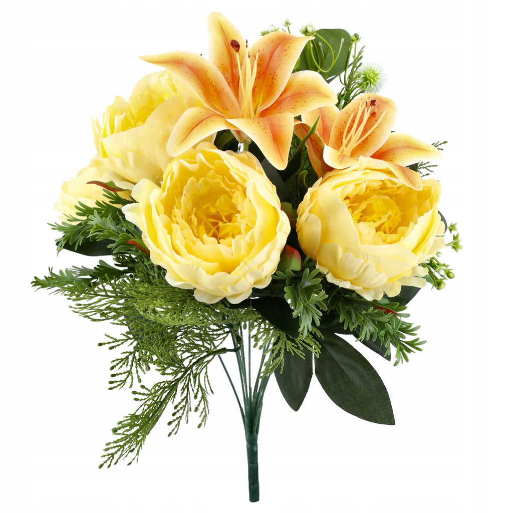 SZTUCZNE KWIATY DUŻY BUKIET KWIATÓW 50cm liście TUJA dekoracja PEONIE LILIE