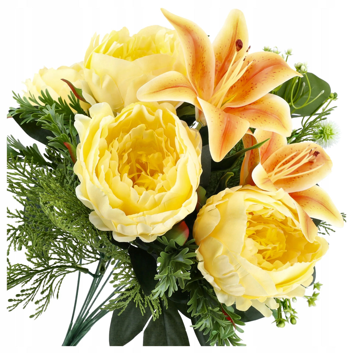 SZTUCZNE KWIATY DUŻY BUKIET KWIATÓW 50cm liście TUJA dekoracja PEONIE LILIE