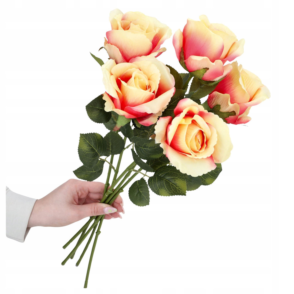 SZTUCZNE KWIATY RÓŻE jak żywe BUKIET RÓŻ do wazonu 5szt gałązki RÓŻA 46cm